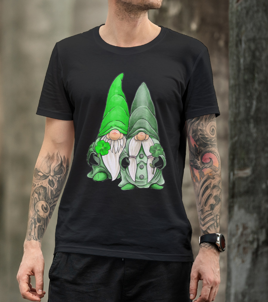 Green Gnomes Tomte Leprechaun Shamrock St. Patrick's Day Duo T-Shirt
