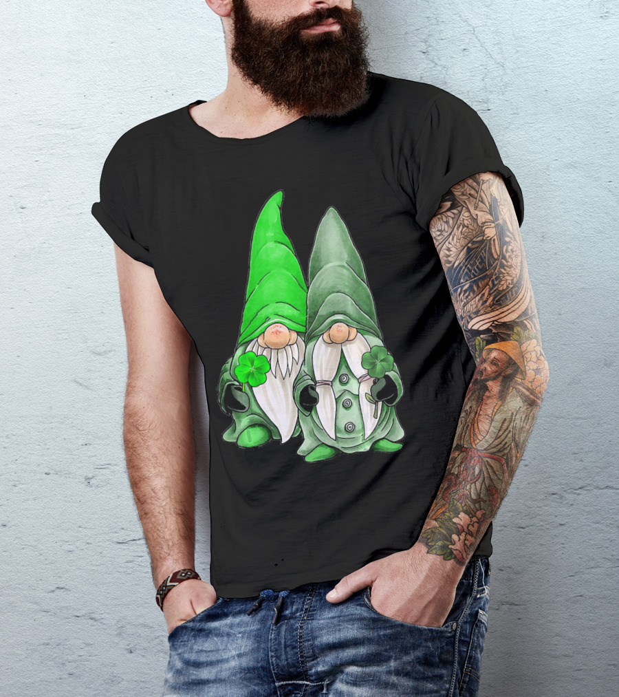Green Gnomes Tomte Leprechaun Shamrock St. Patrick's Day Duo T-Shirt