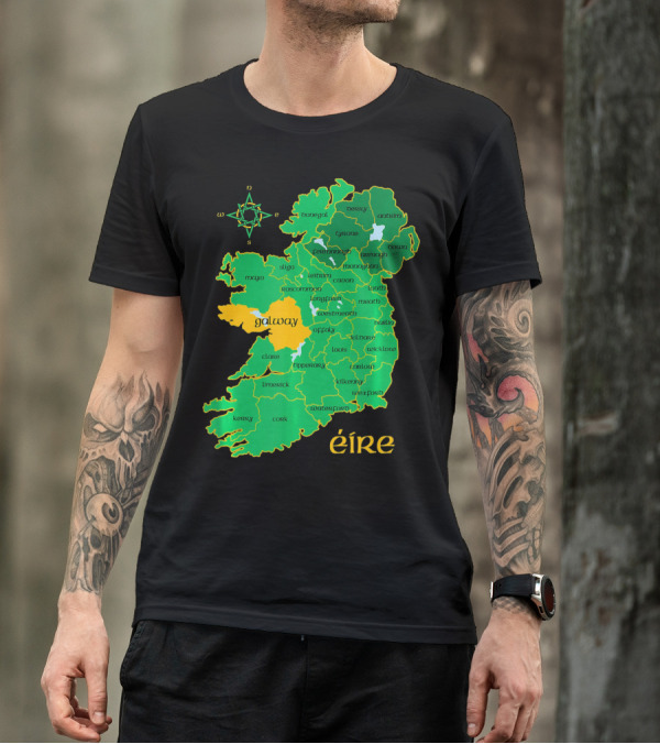 Galway Éire Irish County Map With Compass Rose T-Shirt