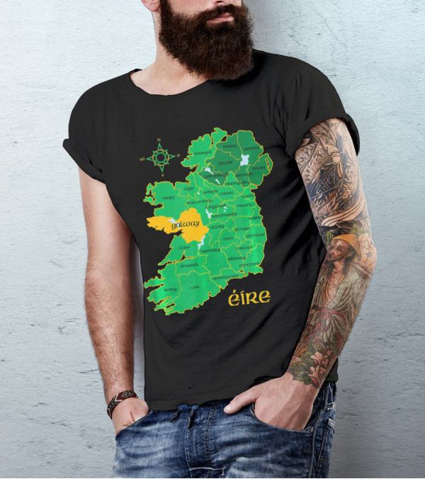 Galway Éire Irish County Map With Compass Rose T-Shirt