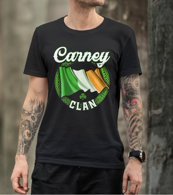 Carney Clan Irish Flag Ireland Celtic Knot Surname T-Shirt