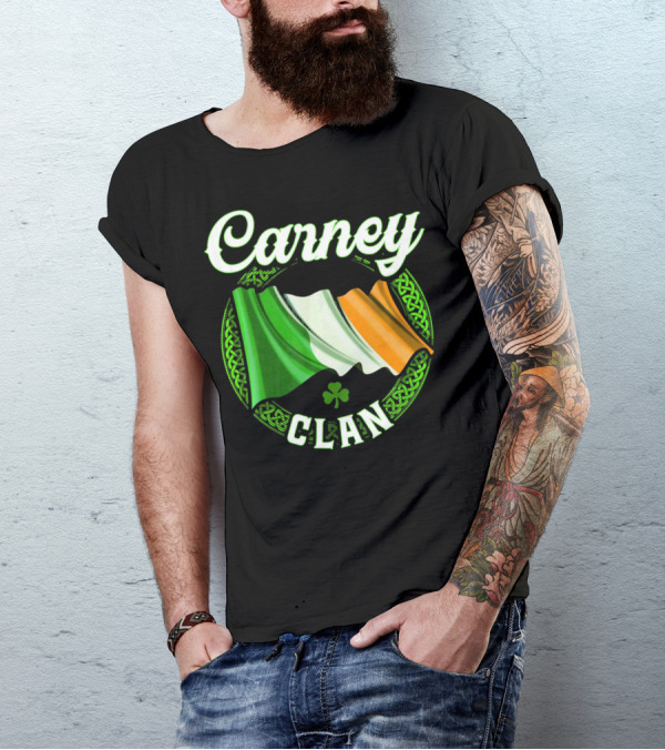 Carney Clan Irish Flag Ireland Celtic Knot Surname T-Shirt