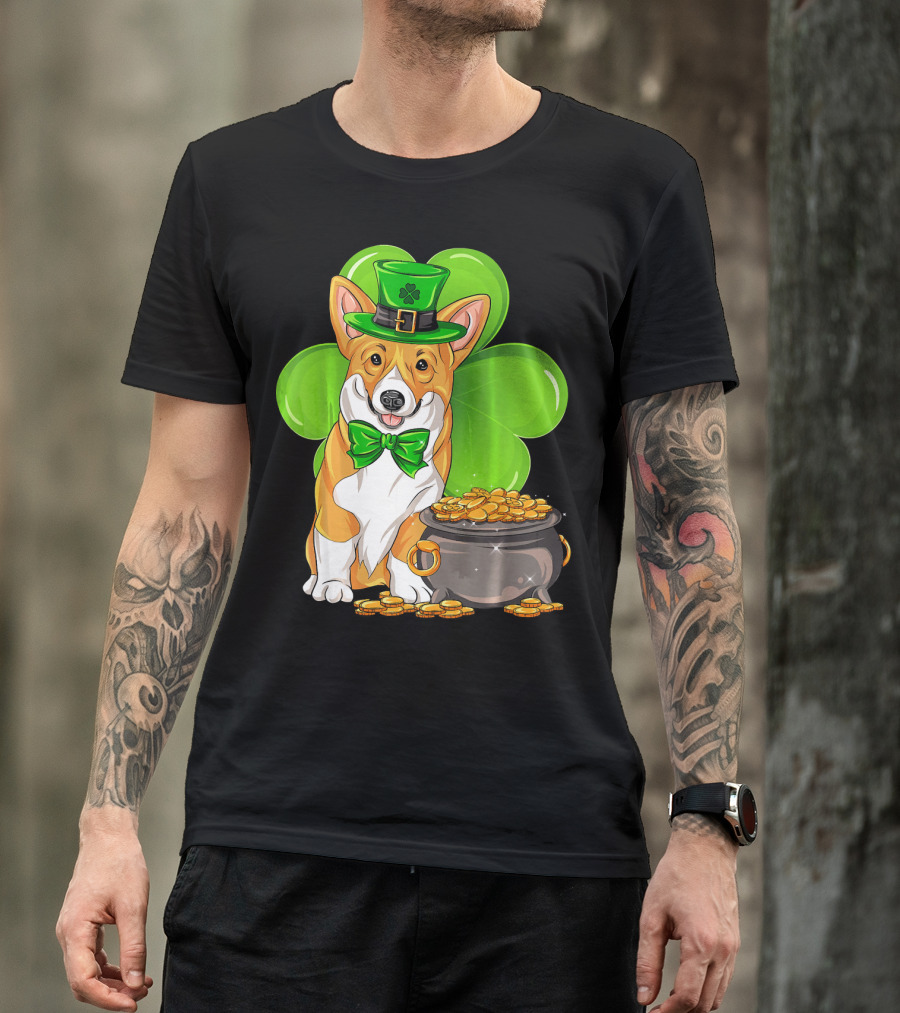 Pembroke Welsh Corgi St Patricks Day Leprechaun Hat Shamrock Pot Of Gold T-Shirt