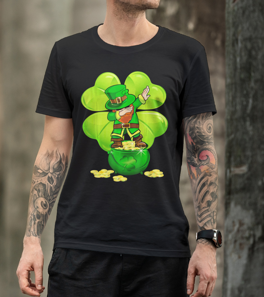 Dabbing Leprechaun Gold Coins Shamrock T-Shirt