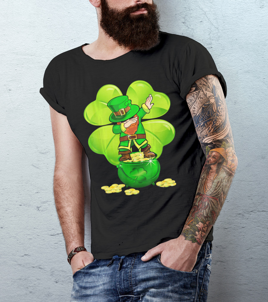 Dabbing Leprechaun Gold Coins Shamrock T-Shirt