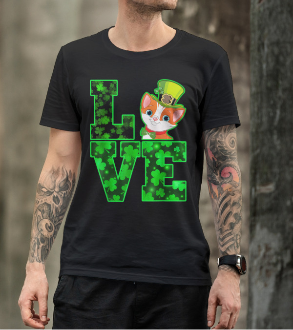 LOVE CAT Shamrock Leprechaun Hat Bow Tie T-Shirt