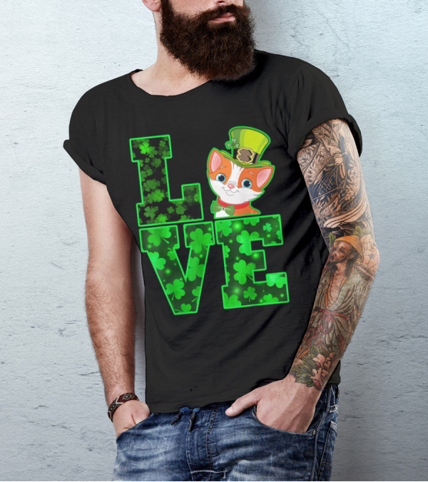 LOVE CAT Shamrock Leprechaun Hat Bow Tie T-Shirt