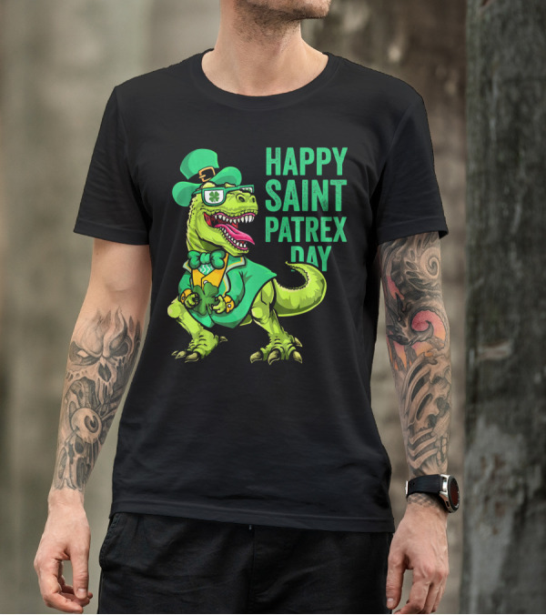 Happy Saint Patrex Day Irish Leprechaun Dinosaur T-Shirt