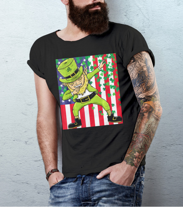 American Flag Dabbing Leprechaun St Patrick's Day Shamrocks T-Shirt