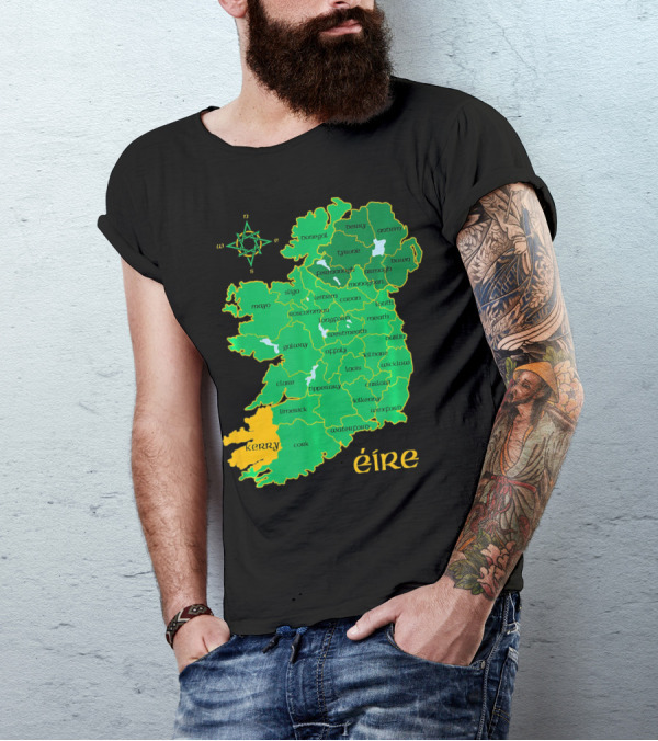Kerry Ireland Éire Irish County Map Éire With Compass Rose T-Shirt