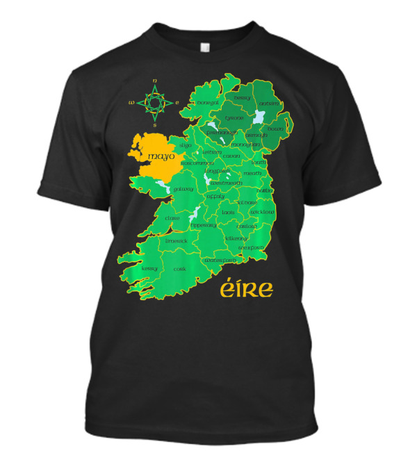 Map Of Mayo Éire Ireland Counties With Compass Rose T-Shirt