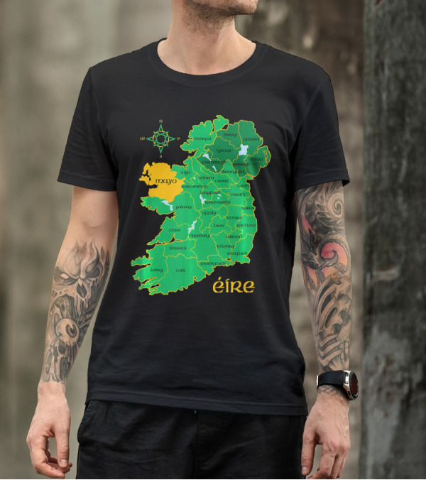 Map Of Mayo Éire Ireland Counties With Compass Rose T-Shirt