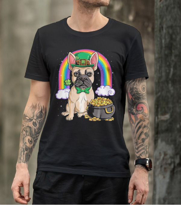 French Bulldog Leprechaun Rainbow Pot Of Gold T-Shirt