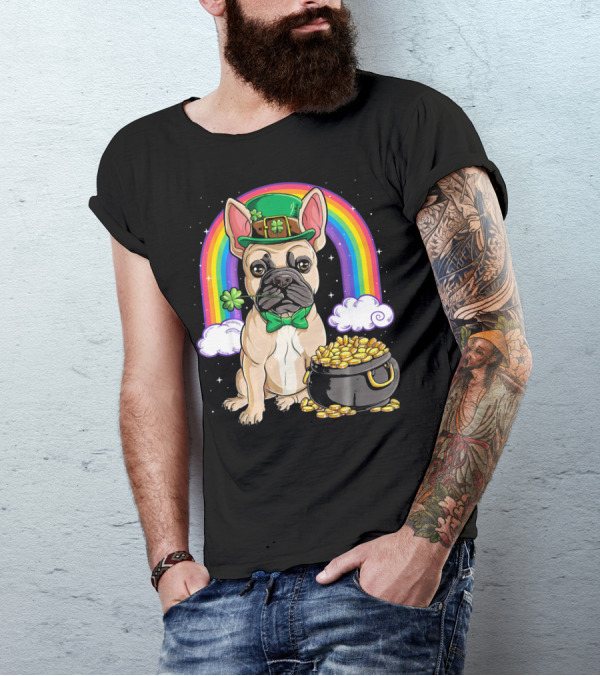 French Bulldog Leprechaun Rainbow Pot Of Gold T-Shirt