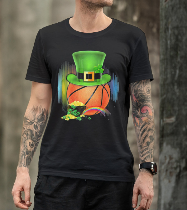 Basketball Leprechaun Hat Coin Rainbow Saint Patrick T-Shirt