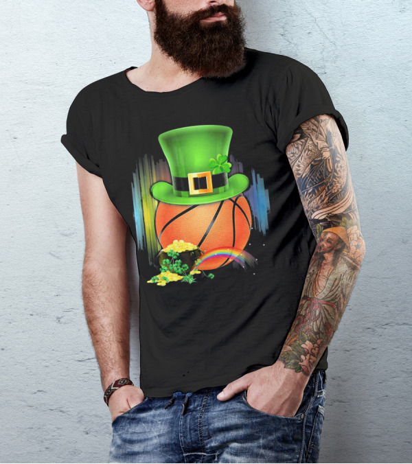 Basketball Leprechaun Hat Coin Rainbow Saint Patrick T-Shirt