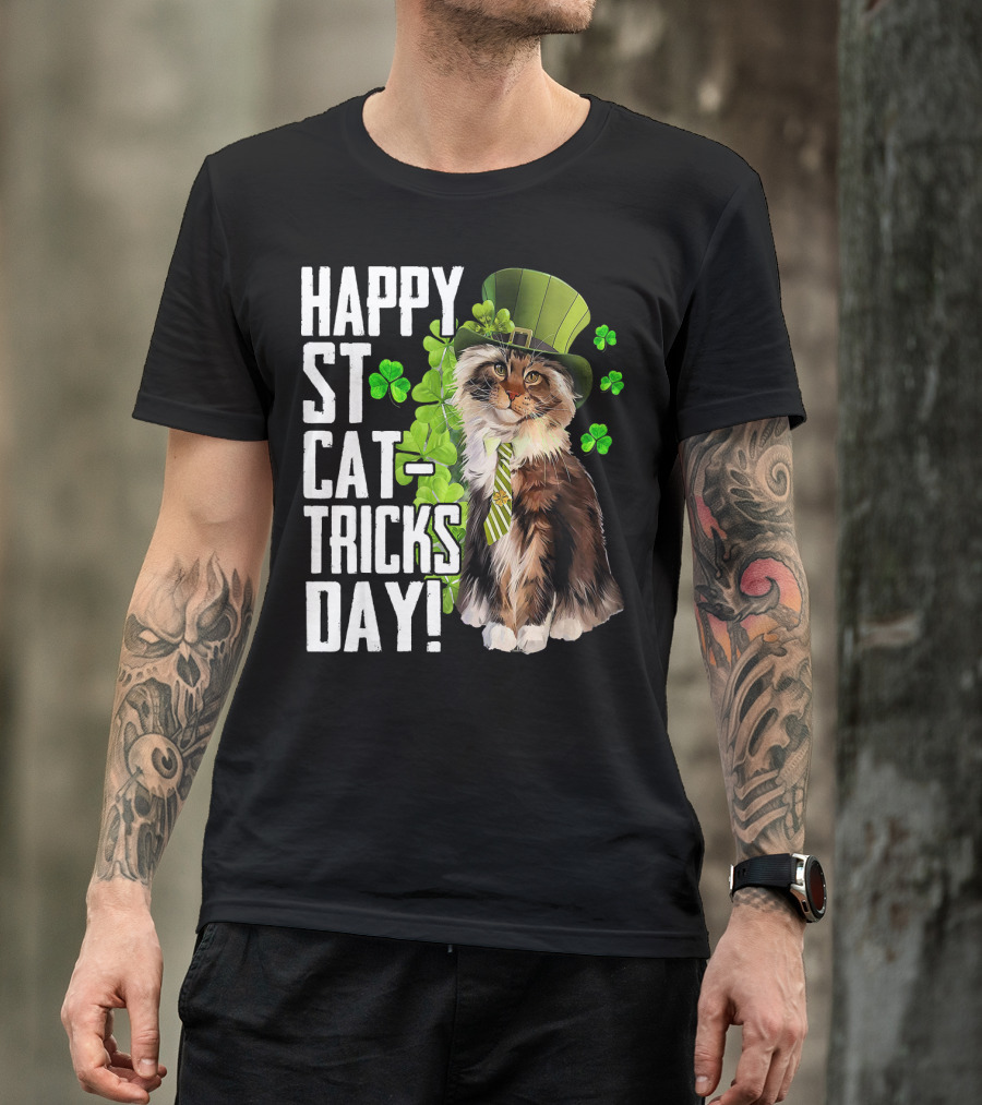 Happy St. Cat-Tricks Day Cat Shamrock Leprechaun Womens Hat T-Shirt