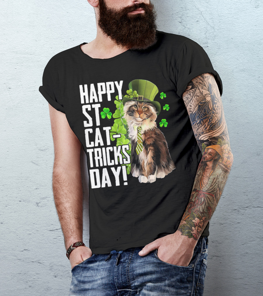 Happy St. Cat-Tricks Day Cat Shamrock Leprechaun Womens Hat T-Shirt