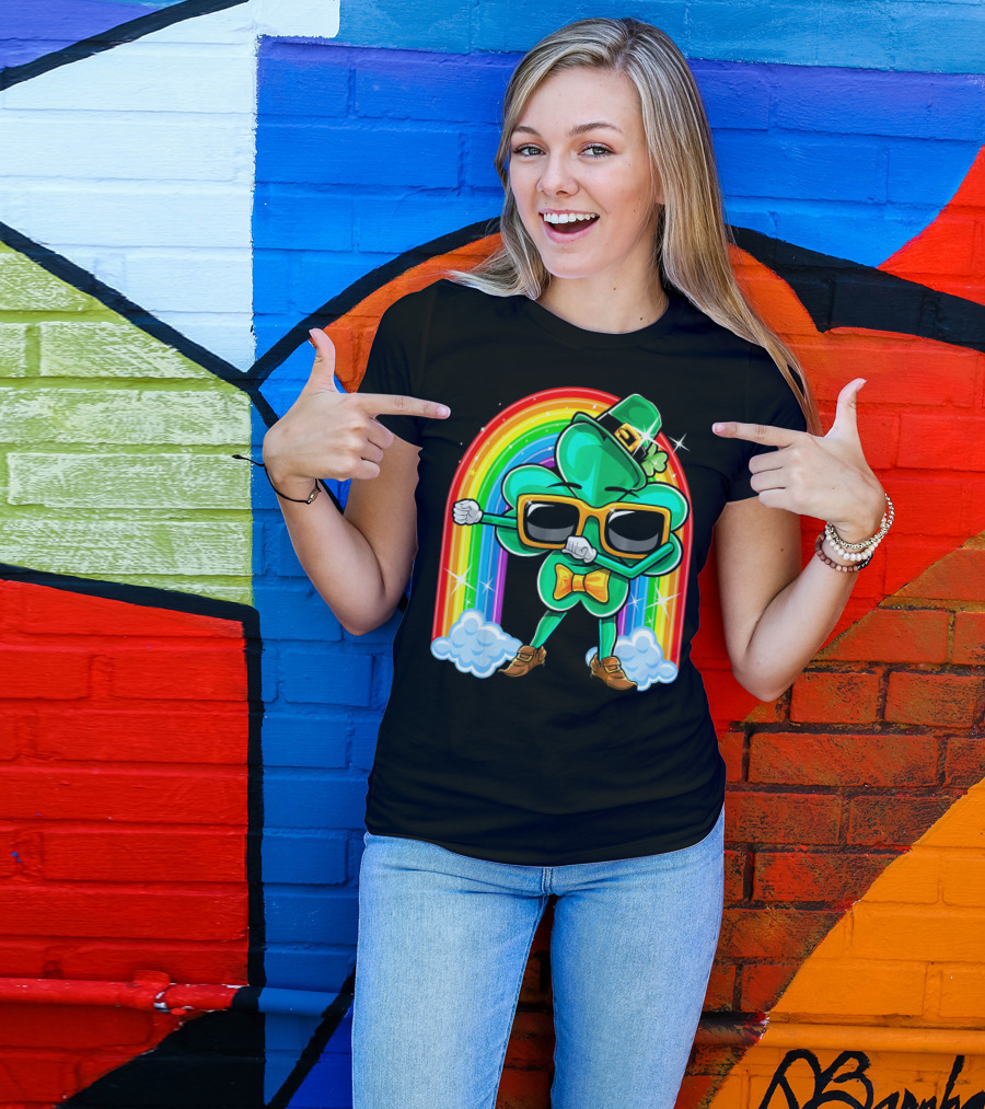 Flossing Shamrock St. Patricks Day Rainbow T-Shirt