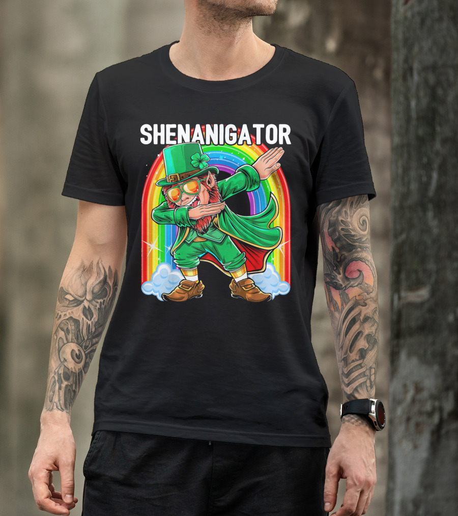 SHENANIGATOR Dabbing Leprechaun Rainbow T-Shirt