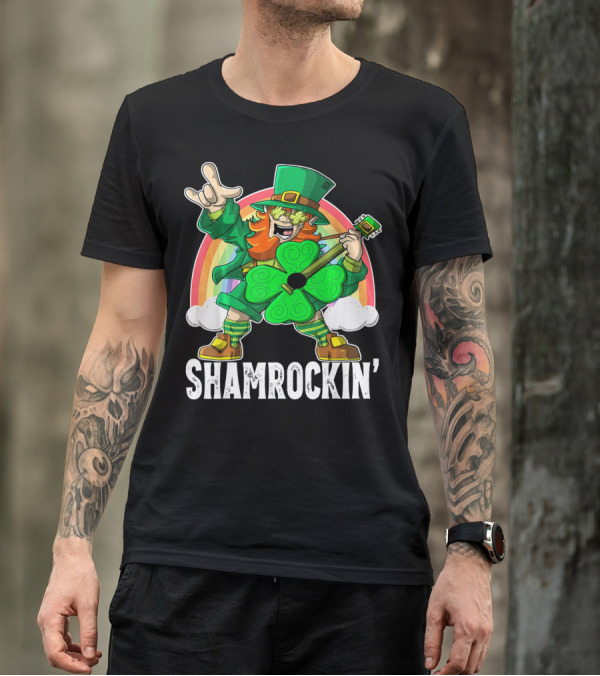 Shamrockin' Leprechaun Rainbow Guitar T-Shirt