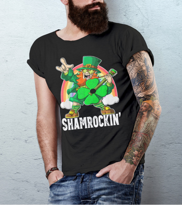 Shamrockin' Leprechaun Rainbow Guitar T-Shirt