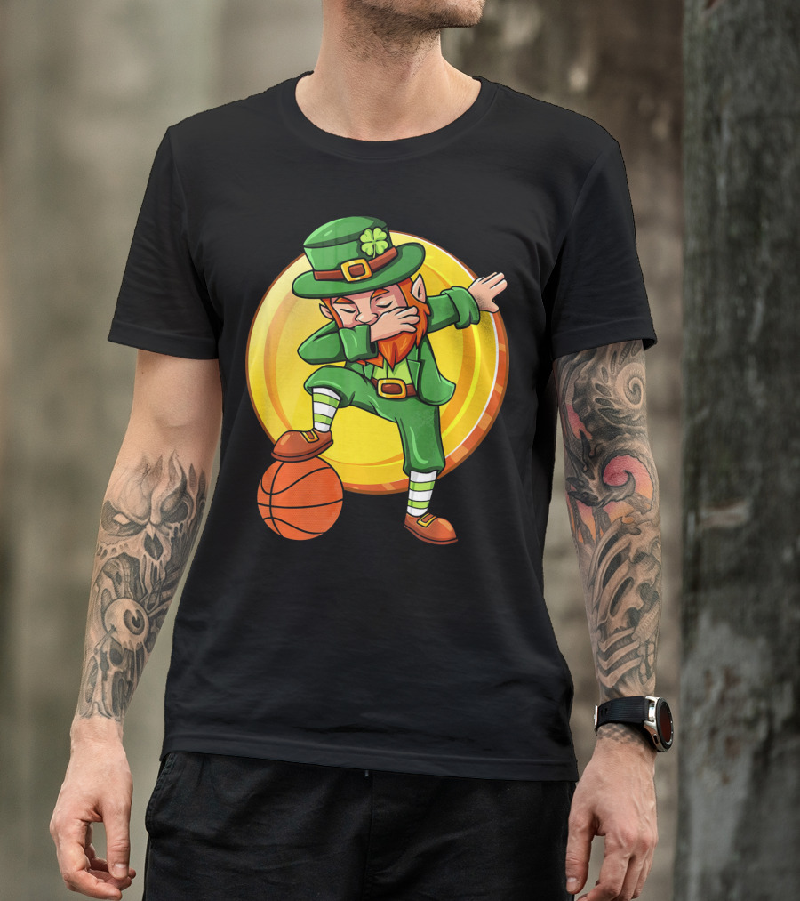 Dabbing Leprechaun Basketball St Patrick Coin T-Shirt