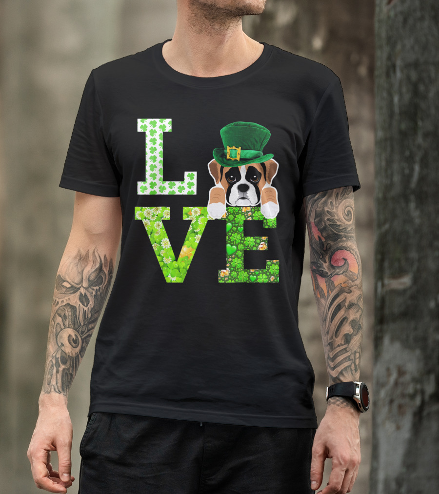 Leprechaun Hat Boxer Puppy Clover Love St. Patrick's Day T-Shirt