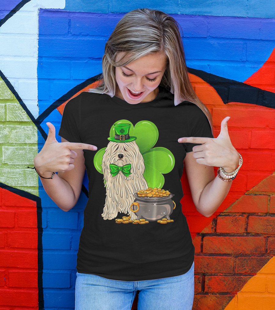 Puli Dog St Patricks Day Leprechaun With Pot Of Gold And Shamrock T-Shirt