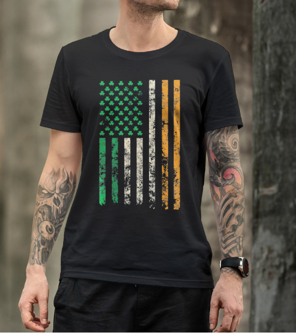 American Ireland Flag Shamrock Symbolic Fusion T-Shirt