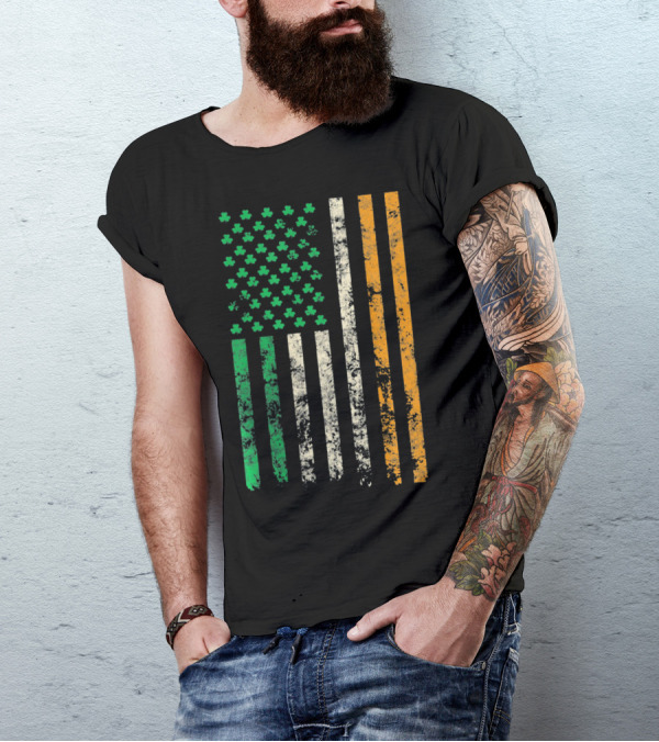 American Ireland Flag Shamrock Symbolic Fusion T-Shirt