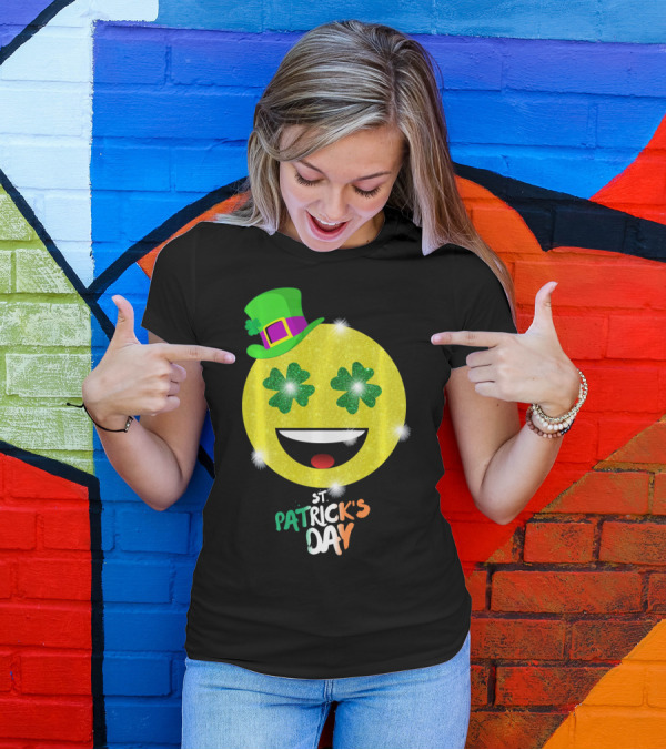 St. Patrick's Day Emoji With Green Hat And Shamrock Eyes T-Shirt