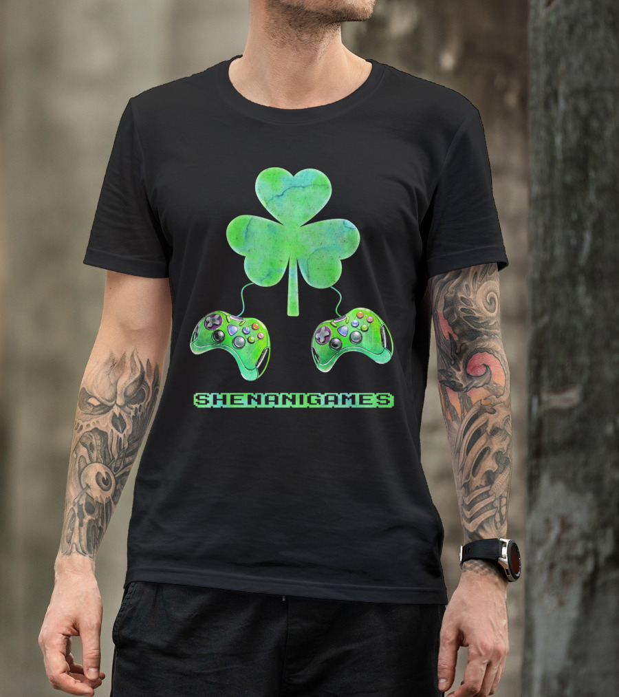 Shenanigames St Paddys Day Gamer Shamrock Controllers T-Shirt