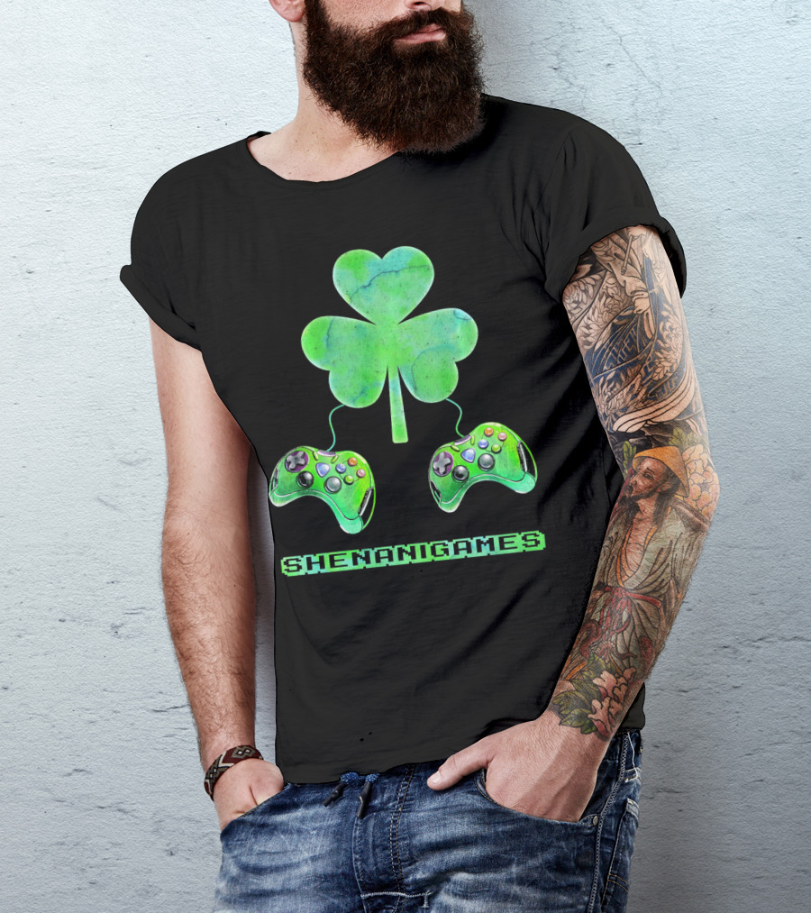 Shenanigames St Paddys Day Gamer Shamrock Controllers T-Shirt