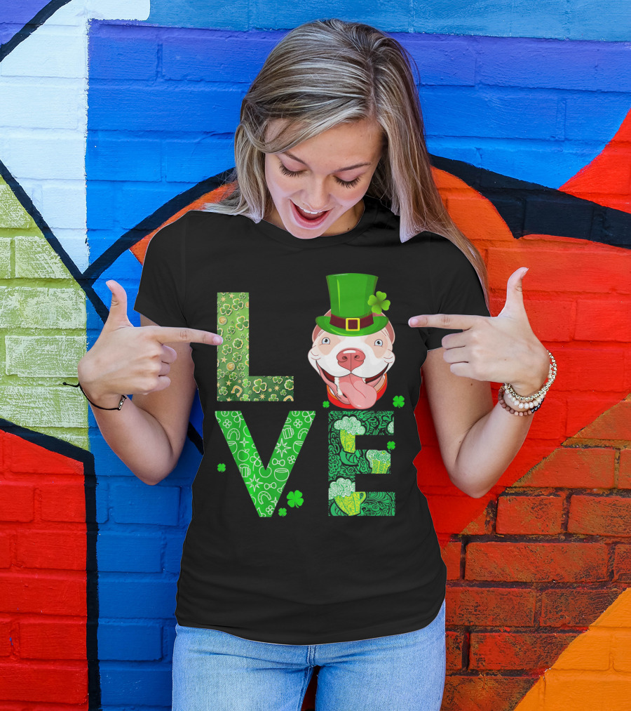 Love Pitbull St Patricks Day Green Shamrock Hat T-Shirt