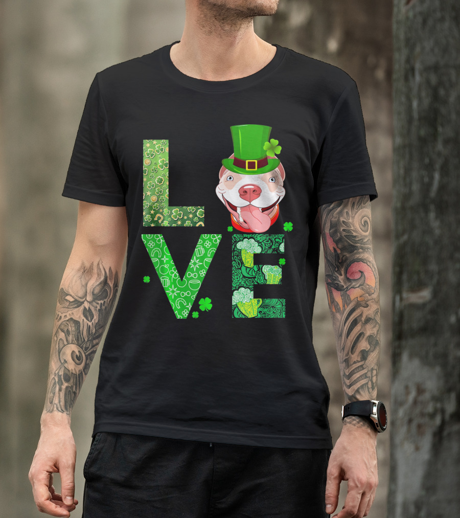 Love Pitbull St Patricks Day Green Shamrock Hat T-Shirt