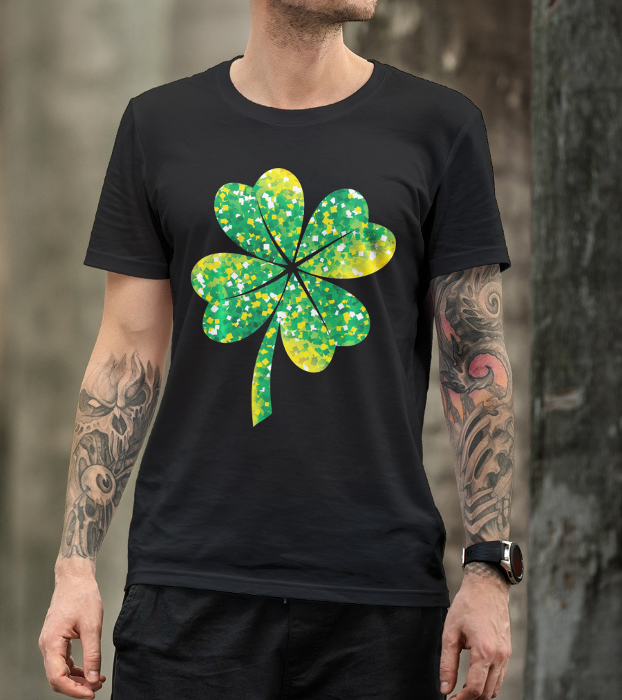 St Patricks Day Green Shamrock 4 Leaf Pattern College T-Shirt