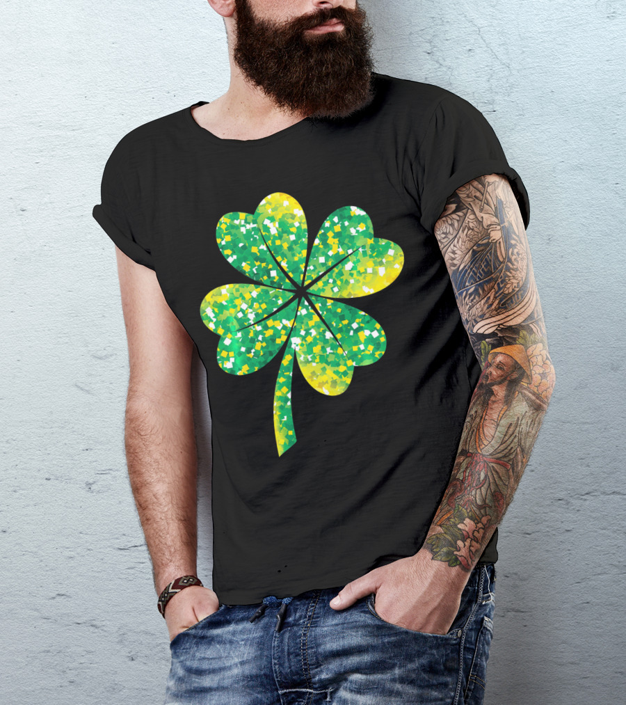 St Patricks Day Green Shamrock 4 Leaf Pattern College T-Shirt