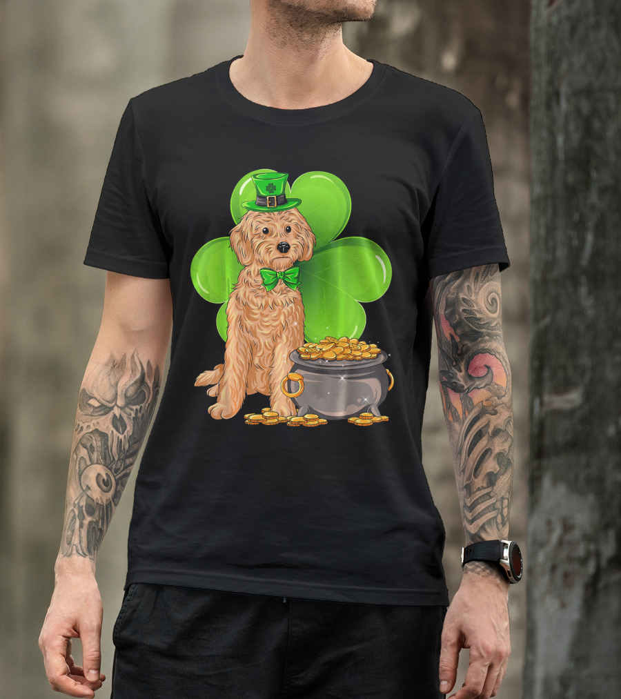 Cockapoo St Patricks Day Leprechaun Dog With Shamrock And Pot Of Gold T-Shirt