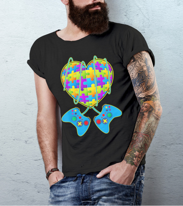 Heart Puzzle Gamer Controller Pattern St Patrick T-Shirt