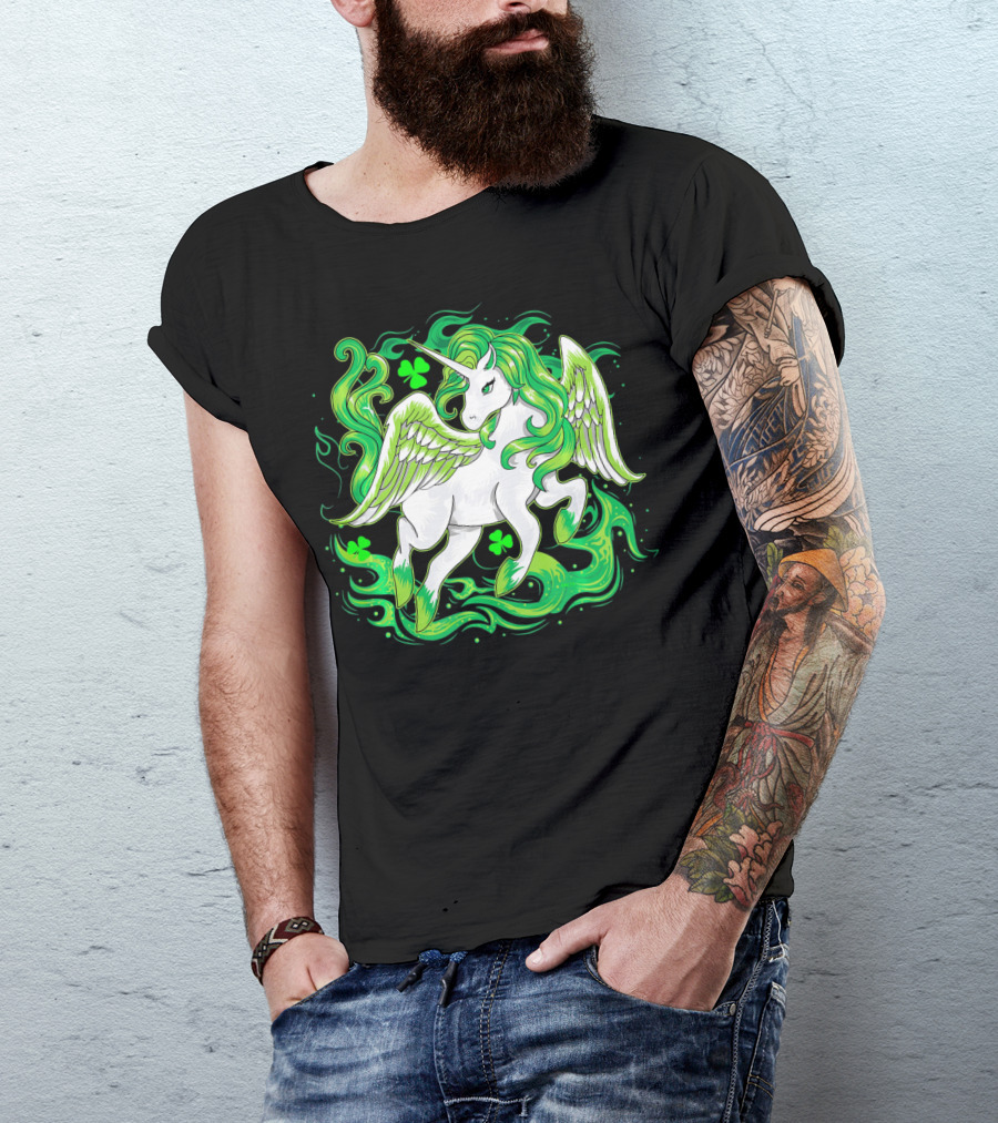 Irish Unicorn With Shamrocks Saint Patrick's Day Humor T-Shirt