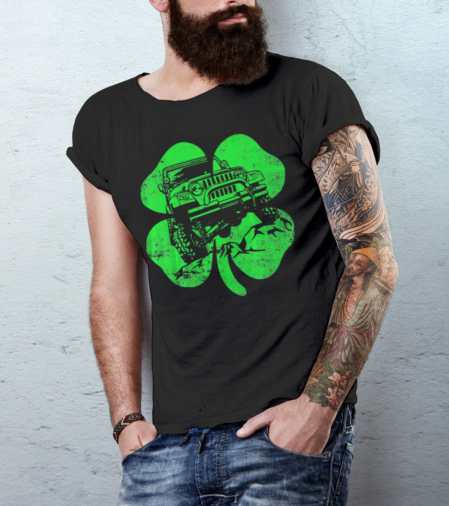 Jeep St Patricks Distressed Off Road Clover T-Shirt