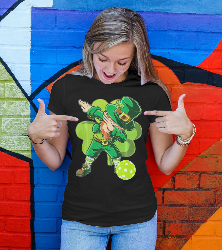 Funny Dabbing Leprechaun Pickleball Sport T-Shirt
