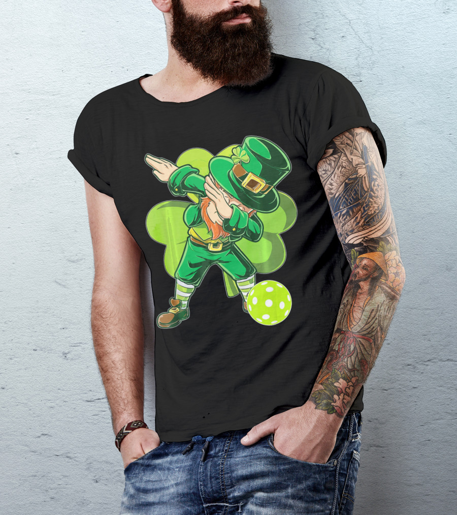Funny Dabbing Leprechaun Pickleball Sport T-Shirt