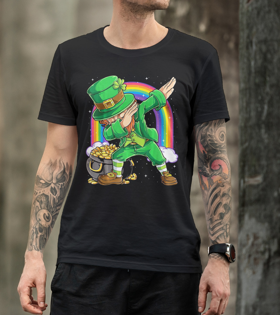 Dabbing Leprechaun Rainbow Pot Of Gold St Patricks T-Shirt