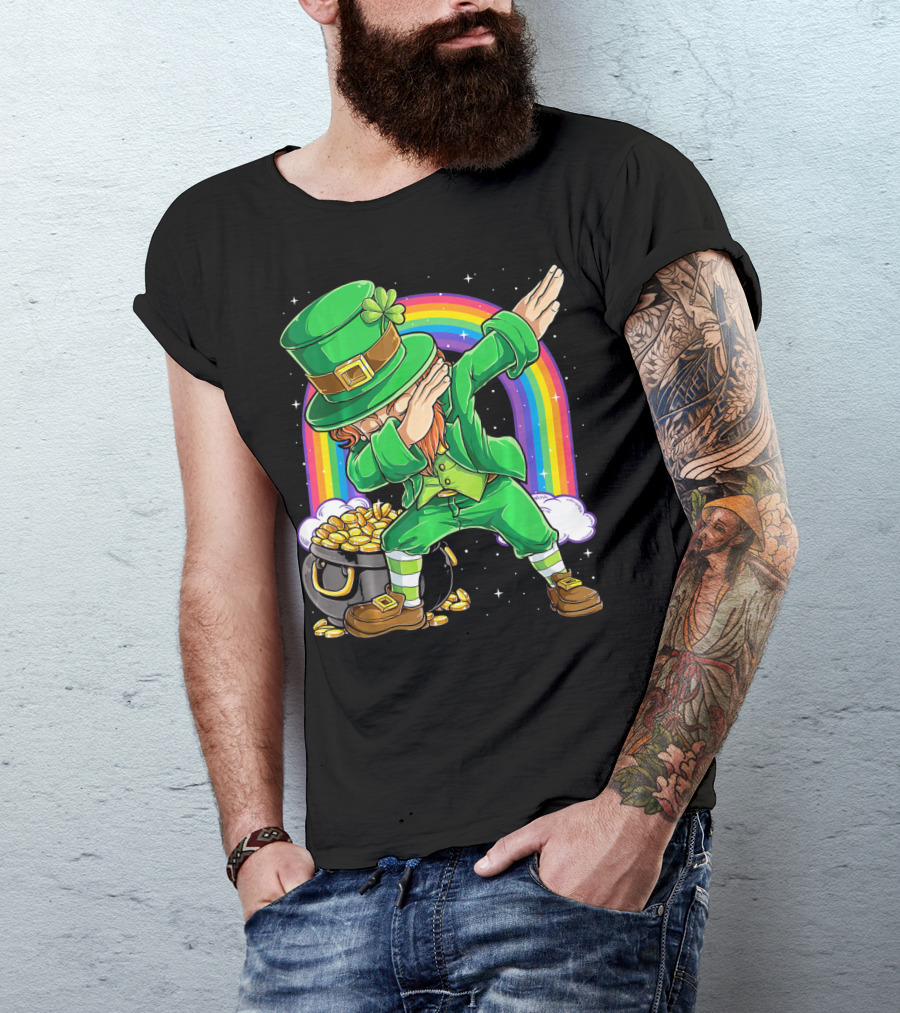 Dabbing Leprechaun Rainbow Pot Of Gold St Patricks T-Shirt