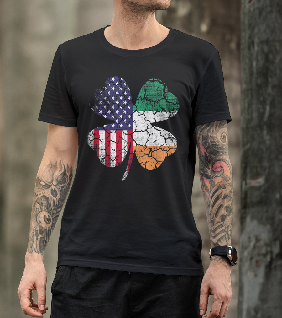 St Patricks Day Irish American Flag Shamrock Clover Mashup T-Shirt