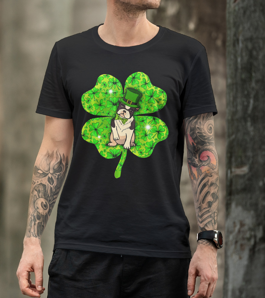 French Bulldog With Irish Shamrock And Leprechaun Hat T-Shirt