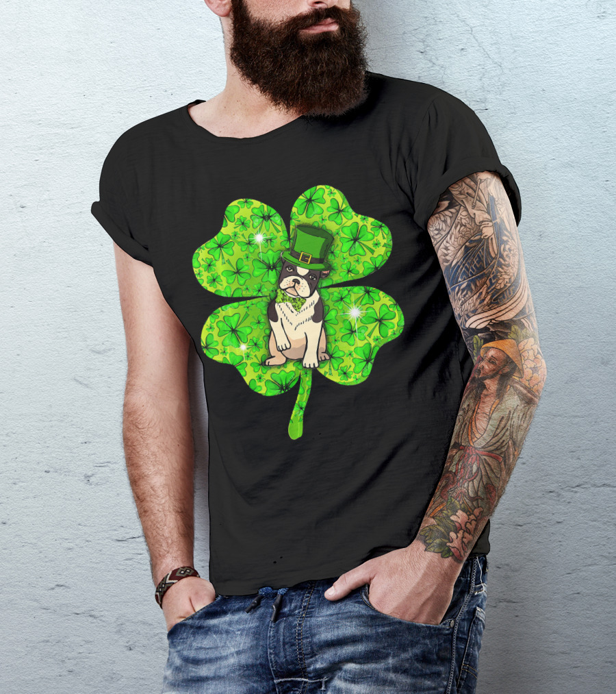 French Bulldog With Irish Shamrock And Leprechaun Hat T-Shirt