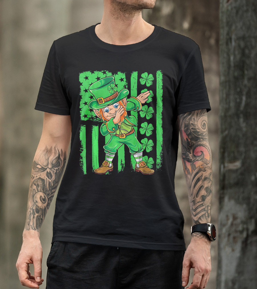 St Patricks Day Leprechaun Dab Shamrock Flag T-Shirt
